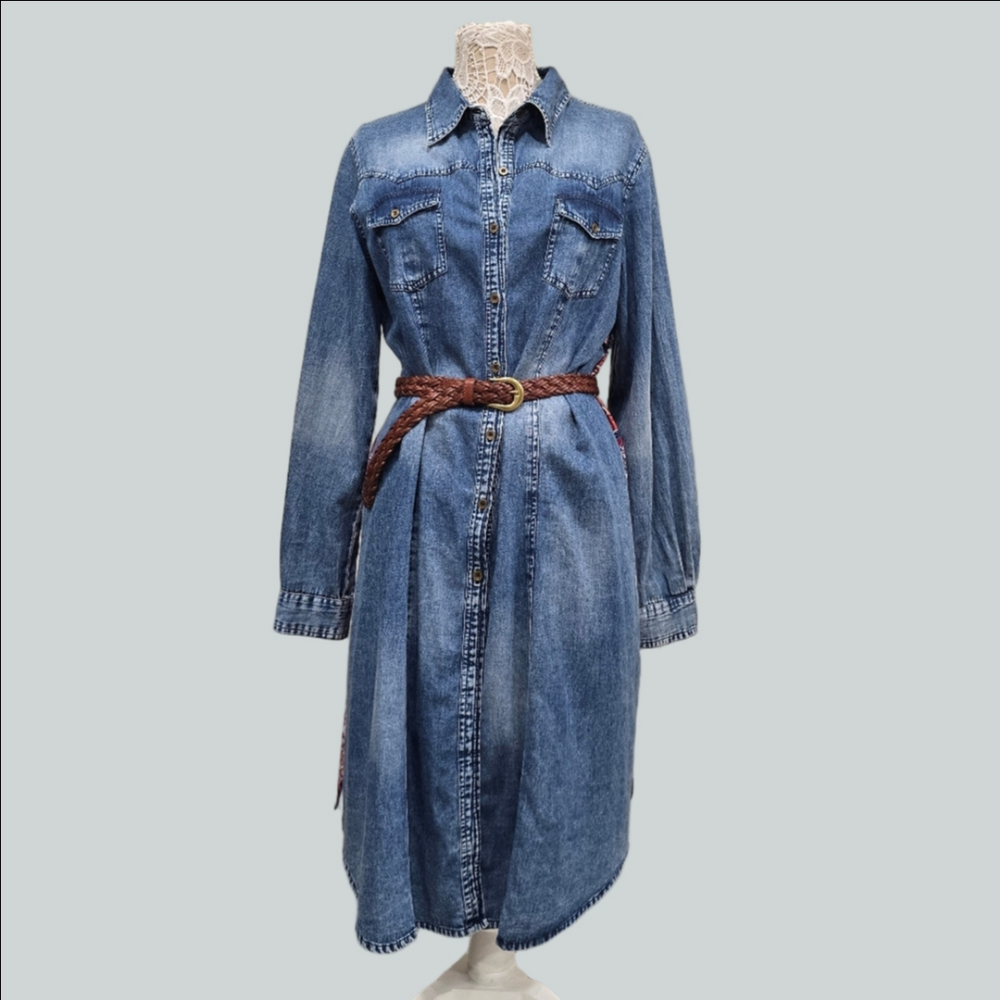 Super Cute Boho Western Denim Shirt dress by Lola P. Sz L